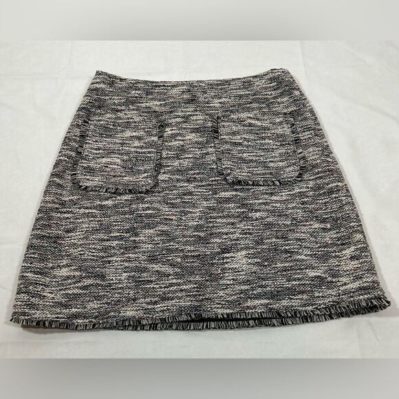 Loft Textured Tweed mini skirt fringe black white gray with pockets chic summer - Picture 9 of 9